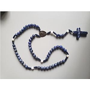 Rosario de piedra mineral azul con cruz
