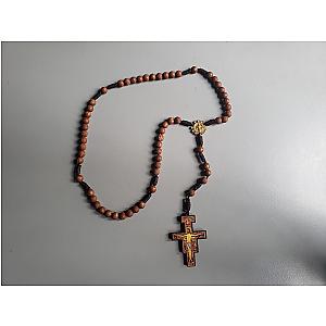 Rosario de madera de olivo con medalla de San Benito