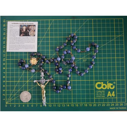 Rosario con crucifijo plata y cuentas azules