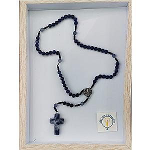 Rosario de cristal azul con medalla de San Benito